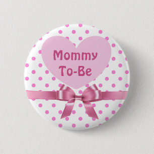 Pink Polka Dotted Mommy to be Baby Shower Button