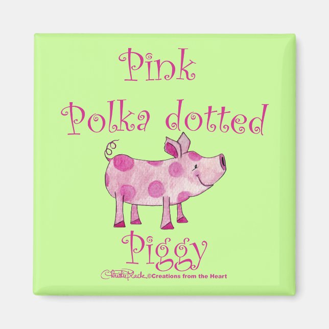 Pink Polka Dotted Piggy Magnet (Front)