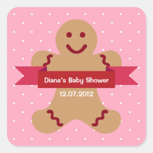 Pink polka gingerbread man ribbon baby shower tag