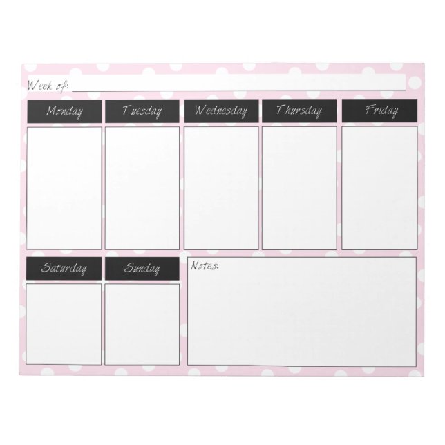 Pink Polka Motif Calendrier hebdomadaire Bloc-note (Devant)