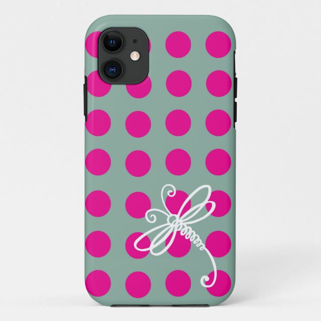 Pink Polkadot Dragonfly Art Case-Mate iPhone 5 Case (Back)