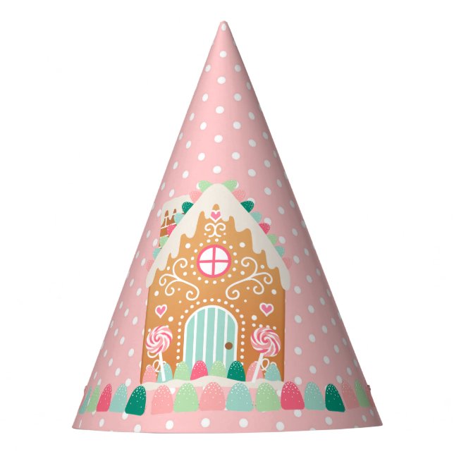 Pink Polkadot Gingerbread House Party Hat (Front)
