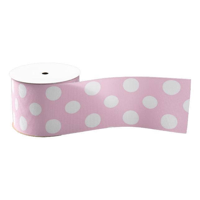 Pink Polkadot Girly Modern Cute Grosgrain Ribbon (Spool)