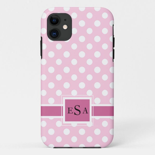 Pink Polkadot Monogram Cute Modern Case-Mate iPhone Case (Back)