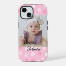 Pink Polkadot Photo Monogram iPhone Case