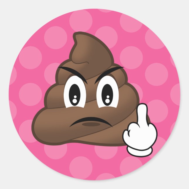 Pink Polkadots Middle Finger Poop Emoji Stickers (Front)
