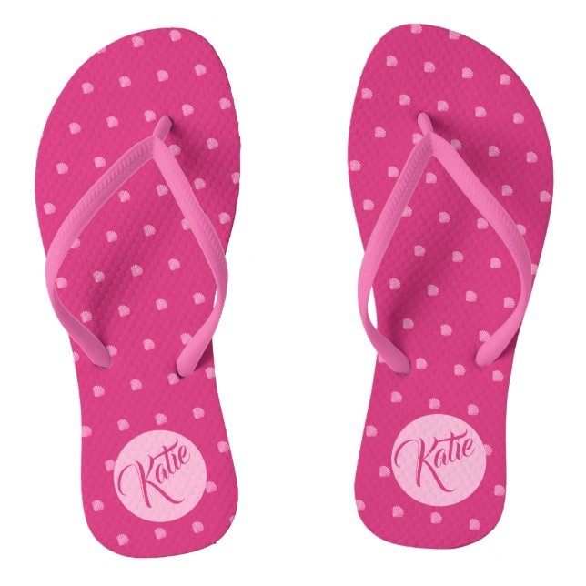 Pink Polkadots-Seashells- Flip Flops (Footbed)