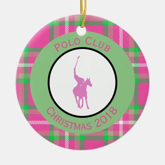 Pink Polo Horse Ceramic Ornament (Front)