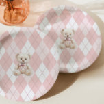 Pink Polo Teddy Bear Classic Argyle Baby Shower Paper Plate<br><div class="desc">Pink Polo Teddy Bear Classic Argyle Baby Shower Paper Plates 
Matching items available.</div>