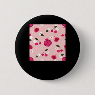Pink Pomegranate Fruit Cherry Floral Daisy Sticker 2 Inch Round Button