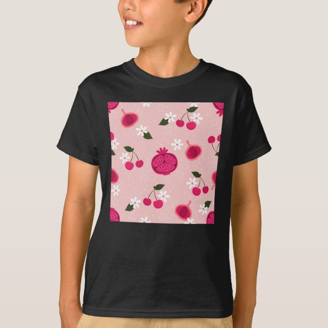 Pink Pomegranate Fruit Cherry Floral Daisy Sticker T-Shirt (Front)