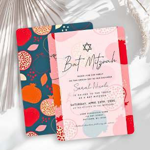 Pink Pomegranate Pattern Bat Mitzvah Invitation