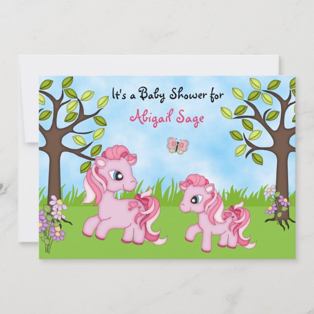 Pink Ponies Horse Baby showers Invitations ~ Fille (Devant)