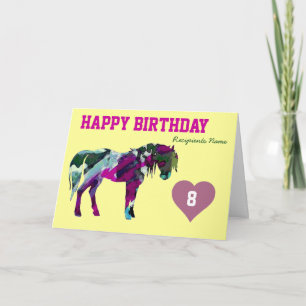 Pink Pony Birthday Card - Age 8