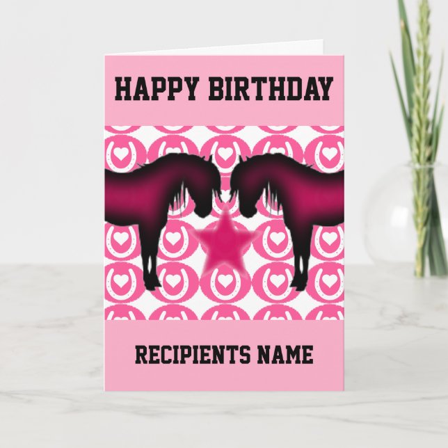 Pink Pony Personalized Birthday Card for Girl (Front)