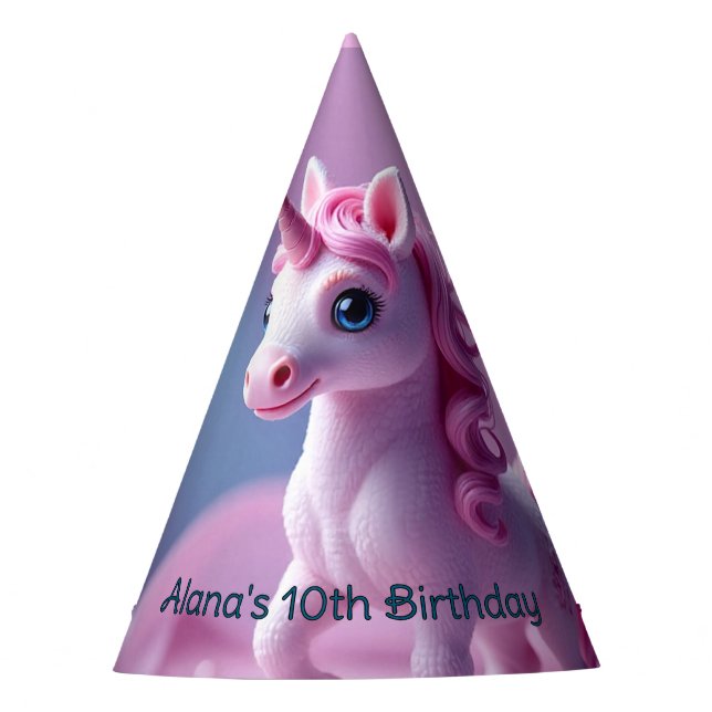Pink Pony Unicorn Birthday Party Hat (Front)