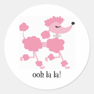 pink poodle classic round sticker
