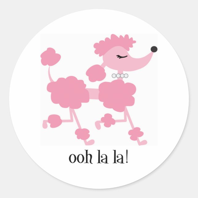 pink poodle classic round sticker (Front)