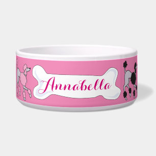 PINK POODLE Customizable Name Dogfood Pet Bowl