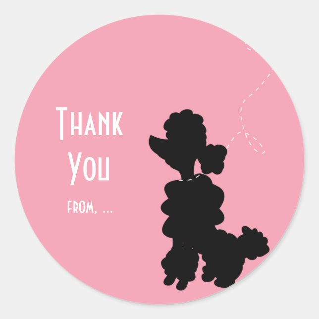 Pink Poodle Dog 50's Party Favor Sticker (Devant)