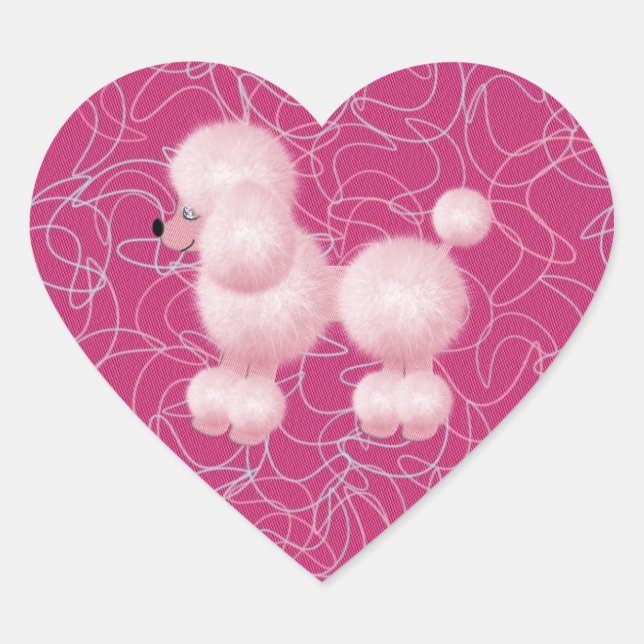 Pink Poodle Heart Sticker (Front)