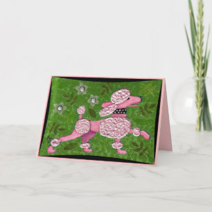 PINK POODLE PARADE - playful poodle greeting card