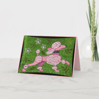 PINK POODLE PARADE - playful poodle greeting card