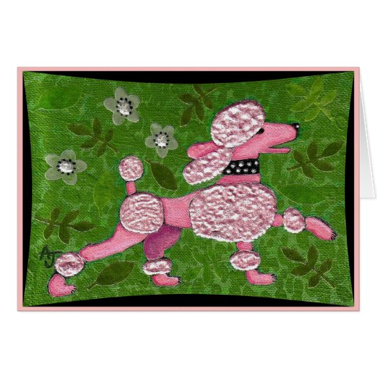 PINK POODLE PARADE - playful poodle greeting card