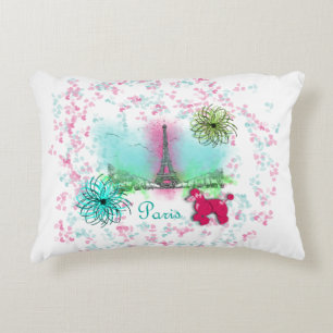 Pink Poodle Paris Eiffel Tower Accent Pillow
