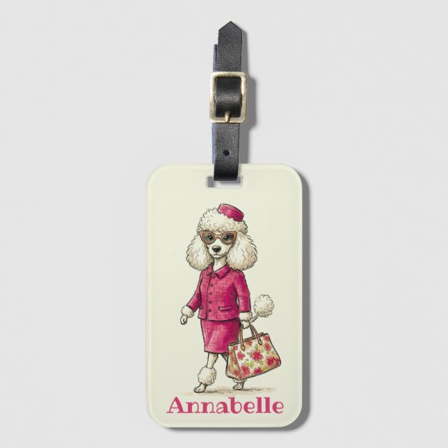 Pink Poodle Personalize Luggage Tag (Front Vertical)