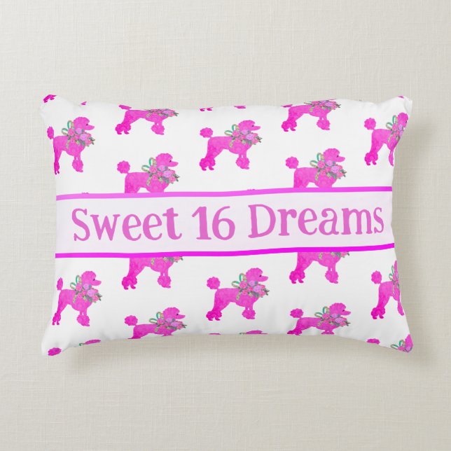 Pink Poodle Personalized Accent Pillow (Front)