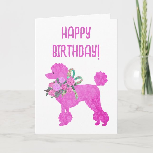 Pink Poodle Personalized Birthday  Card (Front)