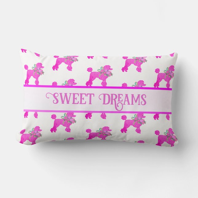 Pink Poodle Personalized Lumbar Pillow (Front)