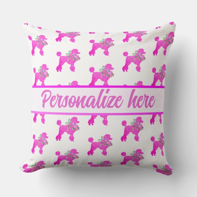 Pink Poodle Personalized Throw Pillow (Front)