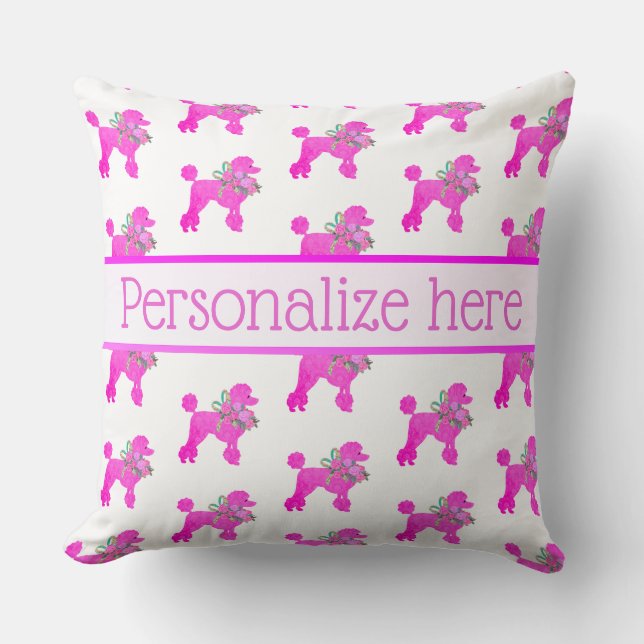 Pink Poodle Personalized Throw Pillow (Front)