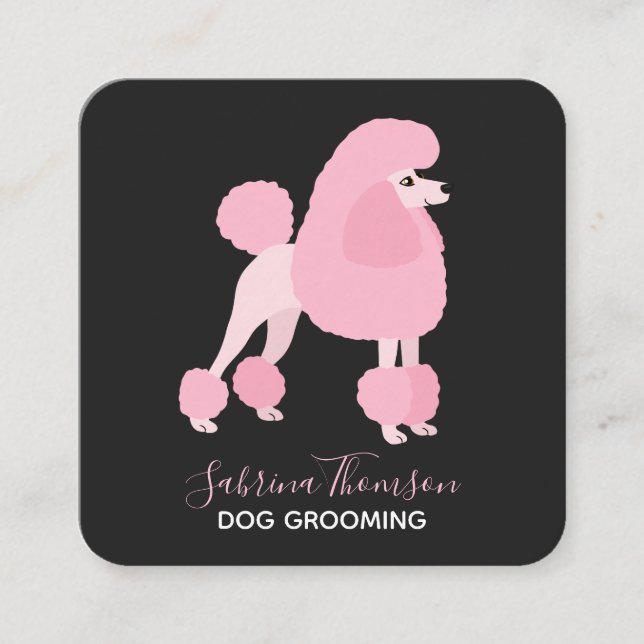 Pink Poodle Pet Grooming Square Business Card (Front)