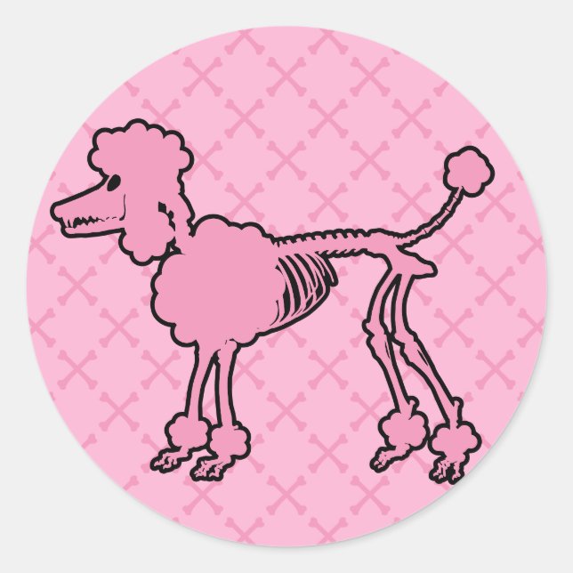 Pink Poodle Skeleton Classic Round Sticker (Front)