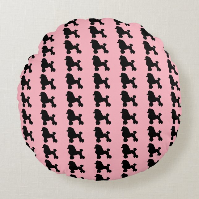 Pink Poodle Skirt Inspired Round Pillow (Front)