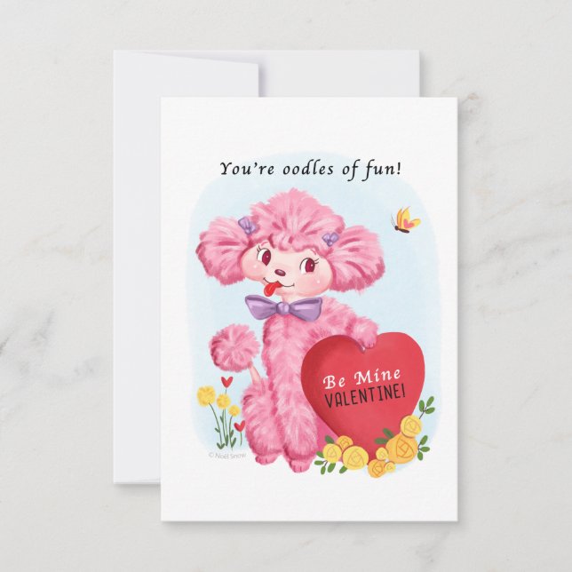 Pink Poodle Small Traditional Vintage Valentine  Invitation (Front)