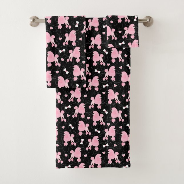 Pink Poodles and Bows Pattern Bath Towel Set (Insitu)