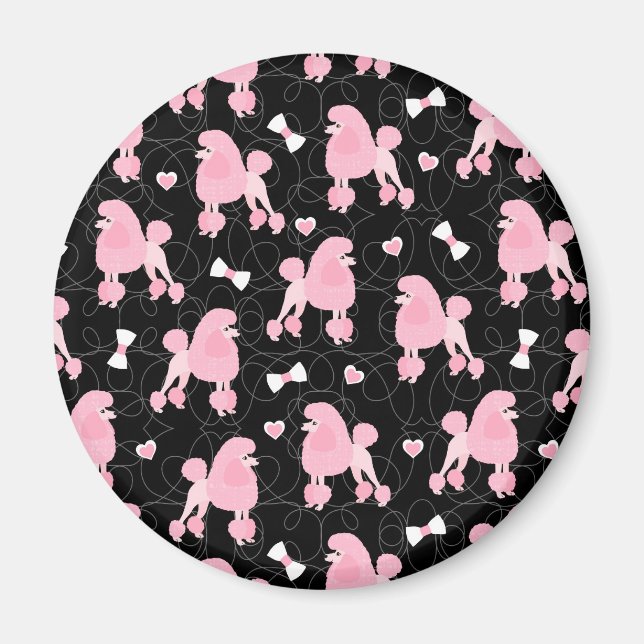 Pink Poodles and Bows Pattern Black Magnet (Front)