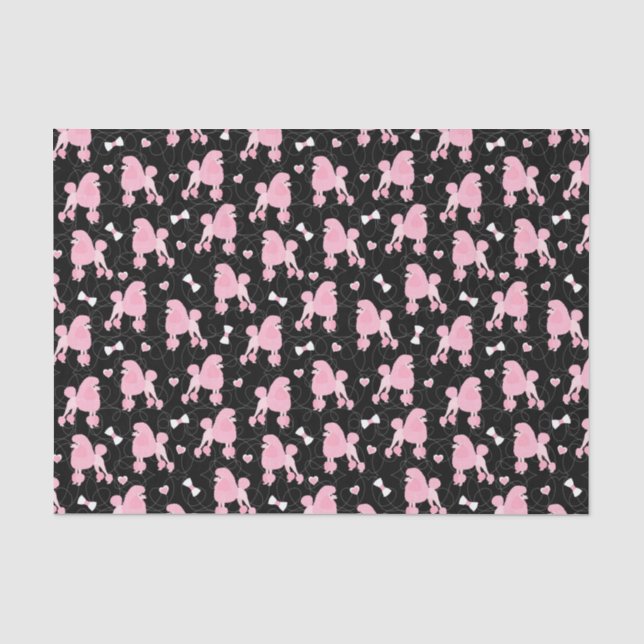Pink Poodles and Bows Pattern Black Tissue Paper (Front)
