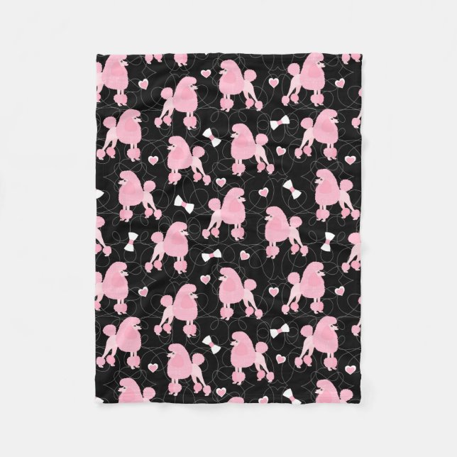 Pink Poodles and Bows Pattern Fleece Blanket (Front)