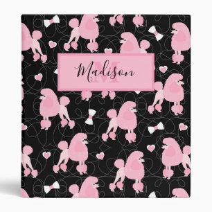 Pink Poodles and Bows Pattern Name and Monogram Binder