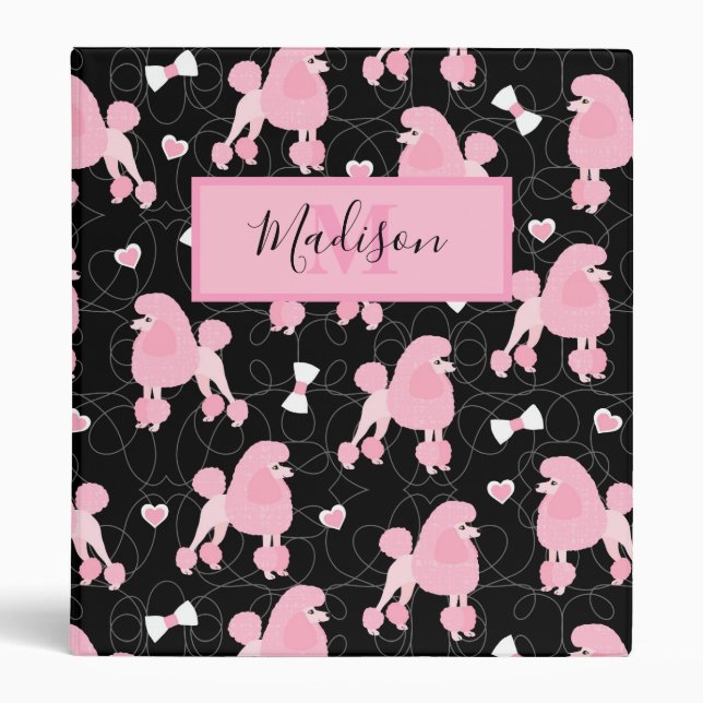 Pink Poodles and Bows Pattern Name and Monogram Binder (Front)