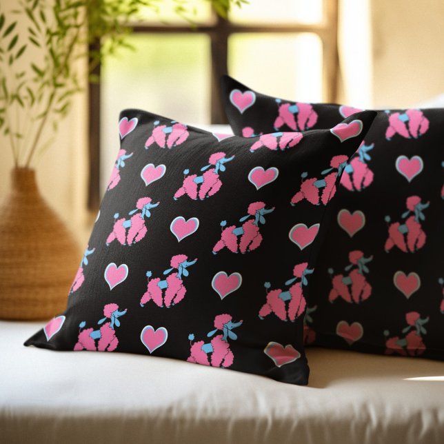 Pink Poodles and Hearts Pattern Throw Pillow (Creator Uploaded)