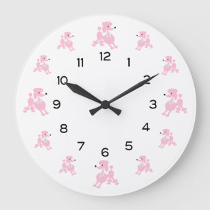 Pink Poodles with White Ribbons Large Clock