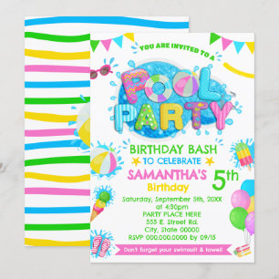 Pink Pool Birthday Children Party Invitation