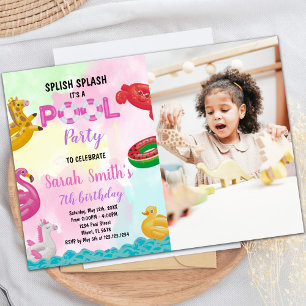 Pink Pool Birthday Invitations with photo