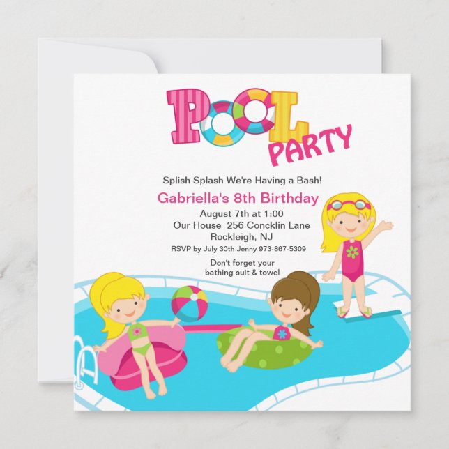 Pink Pool Party Toutes les filles Invitation d'ann (Devant)